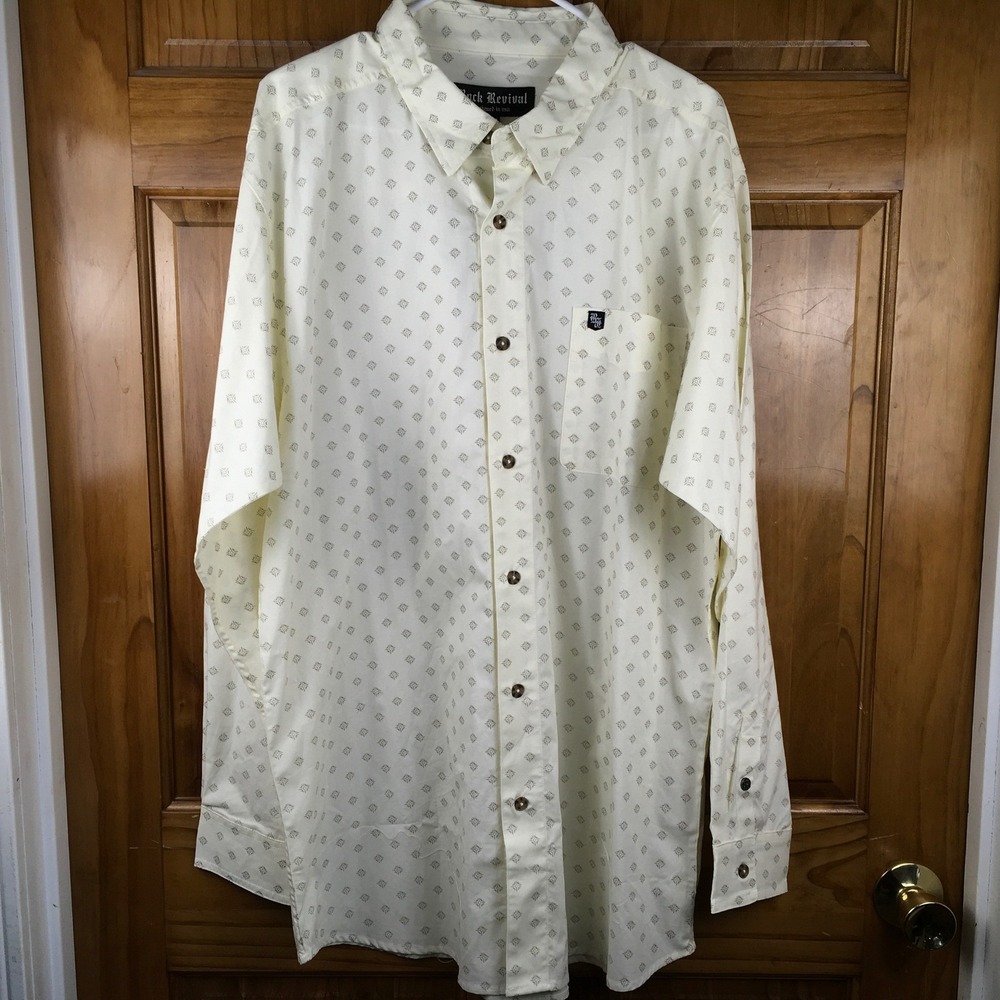 Rock Revival Mens Cream Geometric Medallion Button Down Shirt XL